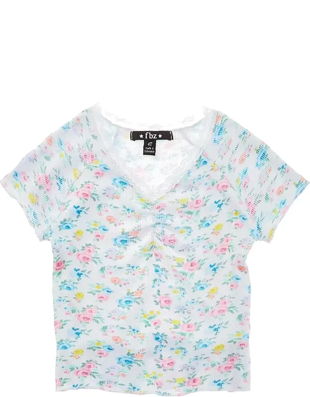 Rib 2x2 Top With Ruched Lace Trim