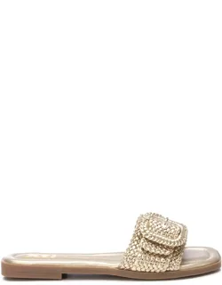 _flat_sandals With Chic Metallic Effect And Decorative Buckle_