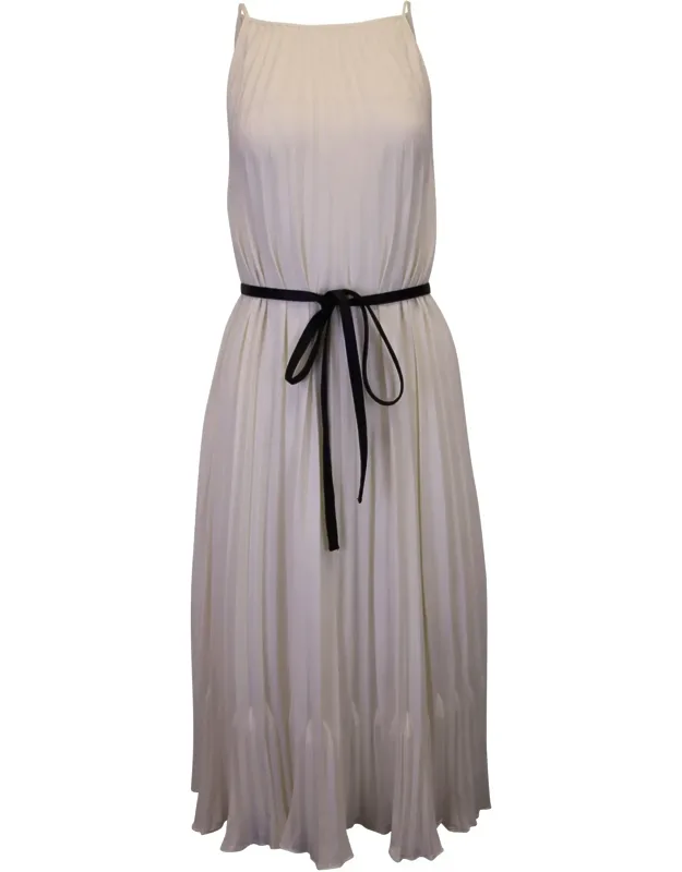 Pleated Midi Dress With Leather Belt