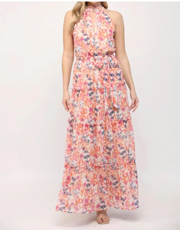 Keyhole Front Ruffle Hem Maxi Dress