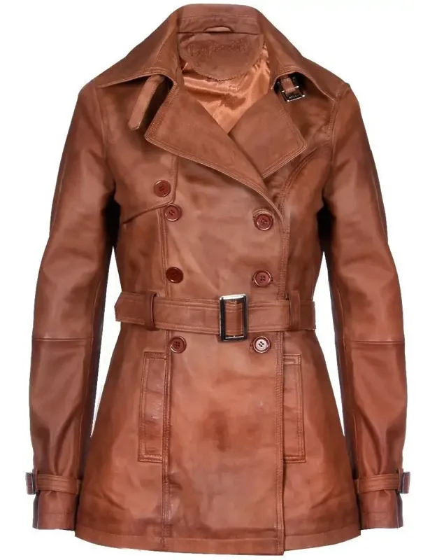 Mid Length Leather Trench Coat