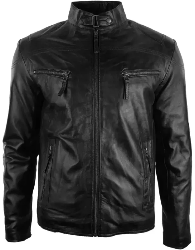 Leather Biker Jacket With Zipped Pockets