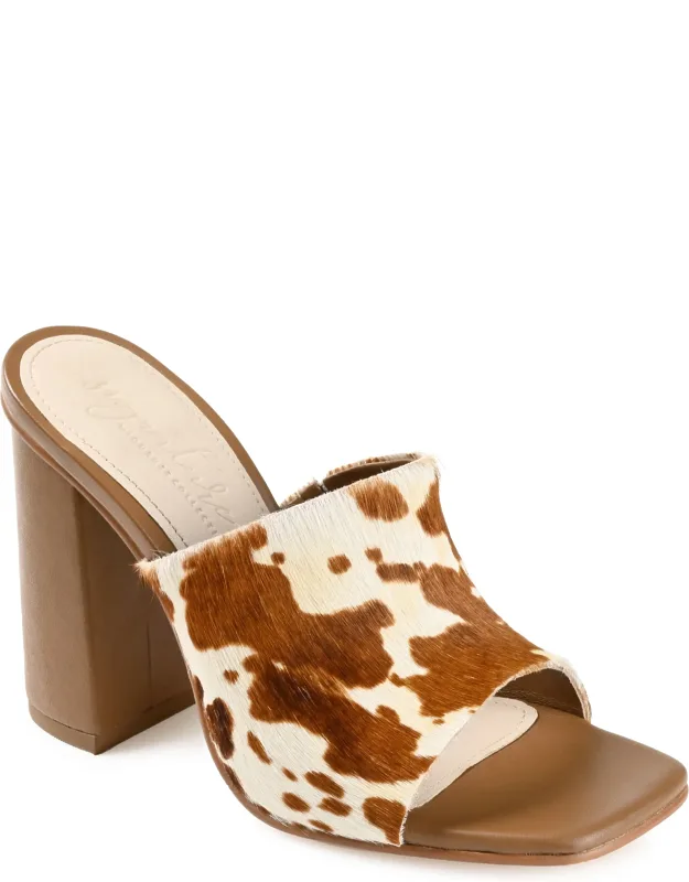 Journee Signature Genuine Leather Deena Slip On Block Heel Sandals With Tru Comfort Foam Insole
