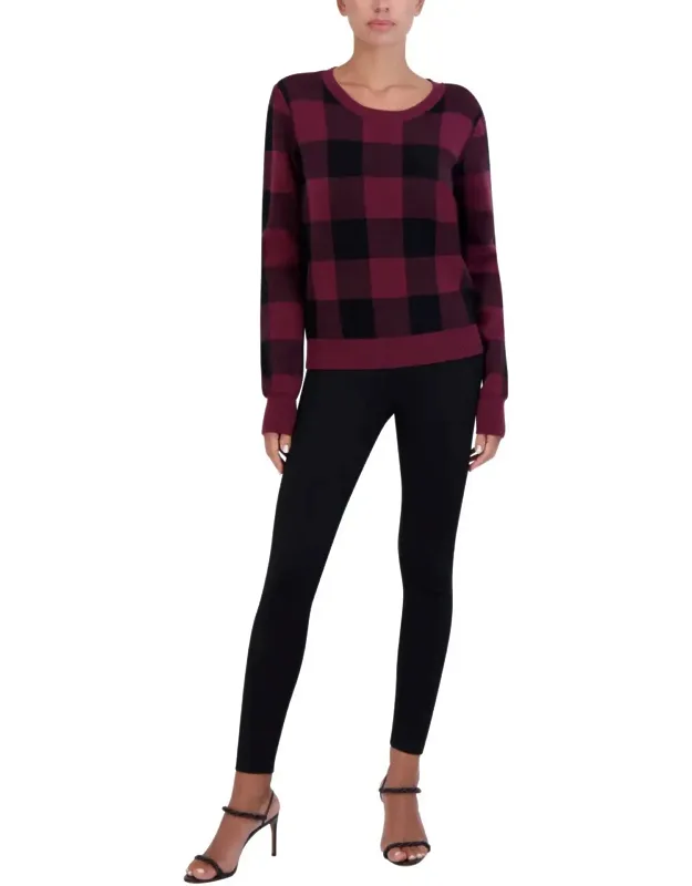 Crewneck Pullover Sweater With Long Sleeve And All Over Plaid