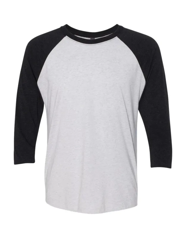 Next Level Triblend Three-quarter Raglan T-shirt With Curved Bottom Hem And Satin Label