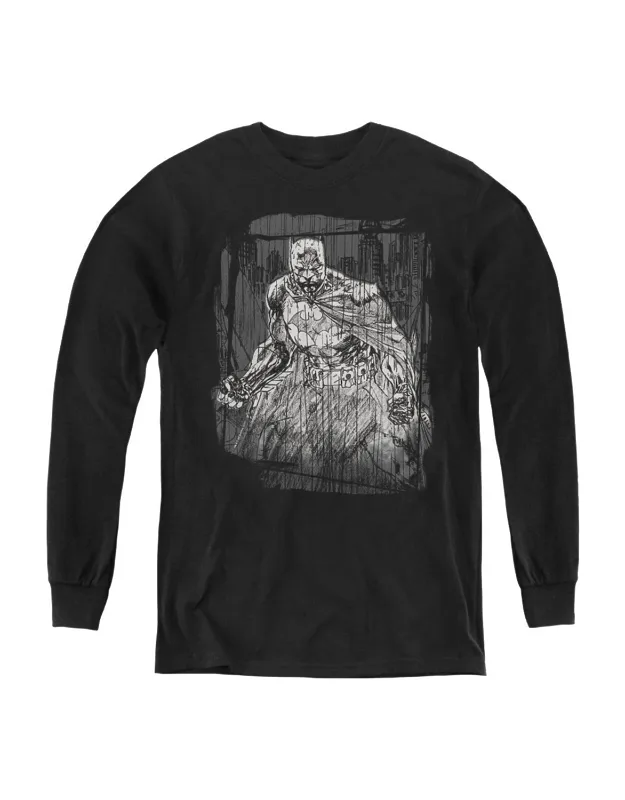 Batman Pencilled Rain Long Sleeve Tee
