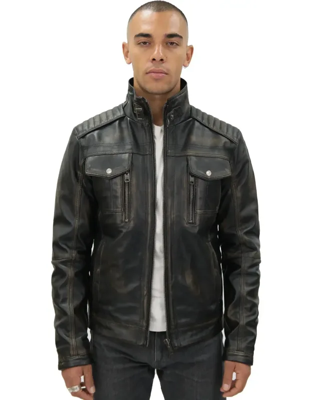 Vintage Leather Biker Jacket With Luxurious Quilting And Chunky Ykk Zip