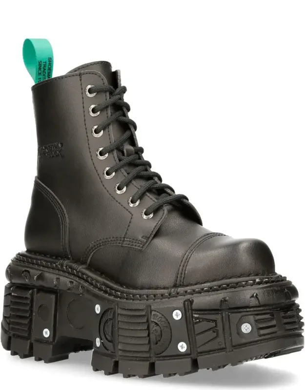 New Rock Vegan Leather Combat Platform Boots With Cushioned Insole And Bold Aesthetic