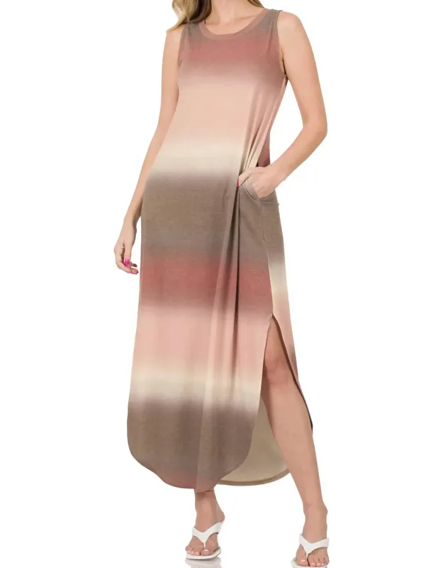 Multi Maxi Dress With A-line Silhouette And Pockets