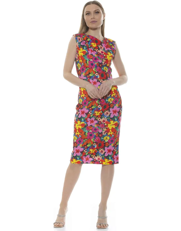 Diane Dress With Asymmetrical Neckline And Zipper Backing