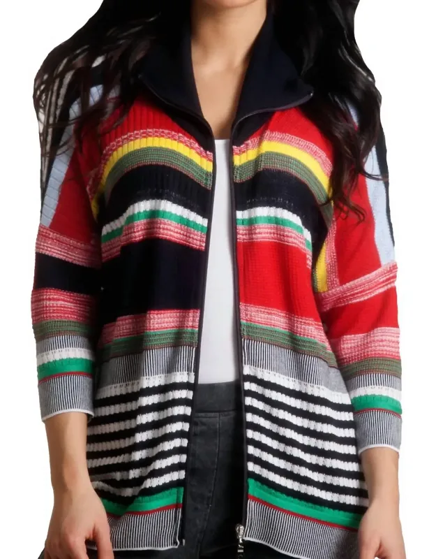 Multi Striped 3/4 Sleeve Cardigan