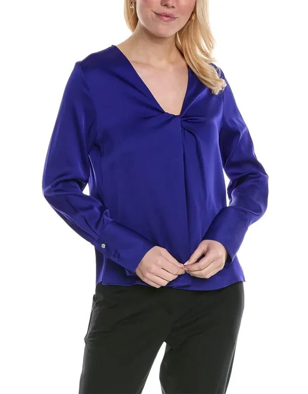 Bidinta Silk-blend Blouse With Twisted V-neck And Button Cuffs