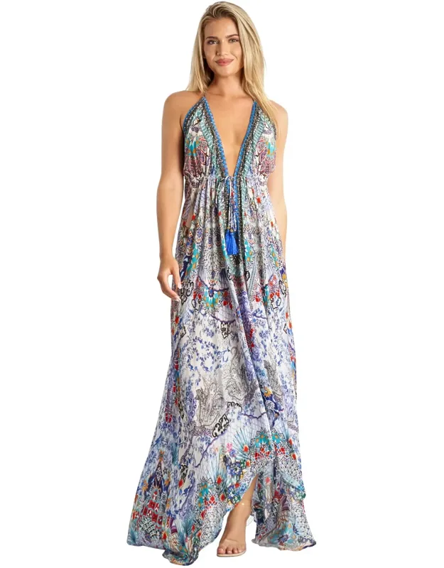 Valentina Halter Maxi Dress With Short Sleeves