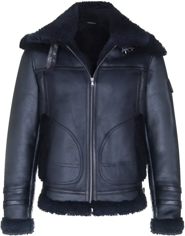 Retro Sheepskin Bomber Jacket-asheville With Handwarmer Pockets And Quilting Design