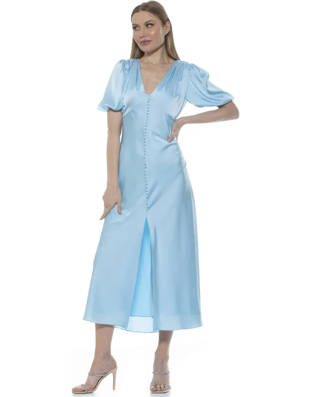 Lorelei Dress With Deep V-neck And Puff Sleeves