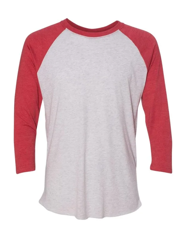 Next Level Triblend Three-quarter Raglan T-shirt With Curved Bottom Hem And Satin Label
