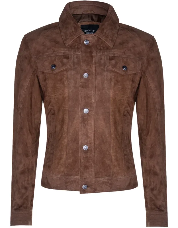 Adelaide Goat Suede Leather Jacket With Pointed Collar And Flap Pockets