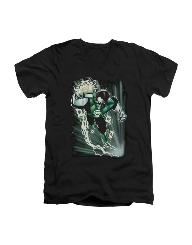 Justice League Of America Emerald Energy Short Sleeve V Neck Tee / T-shirt 100% Pre-shrunk Cotton