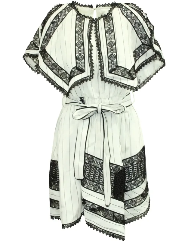 Monochrome Striped Handkerchief Dress With Lace