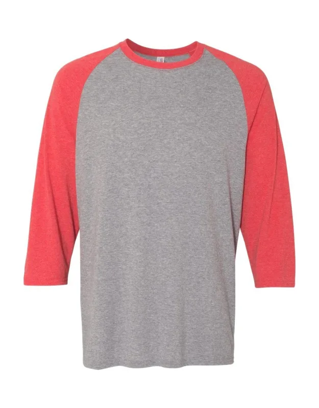 Triblend Three-quarter Raglan Baseball T-shirt With Advanced Moisture-management Properties And Tear Away Label