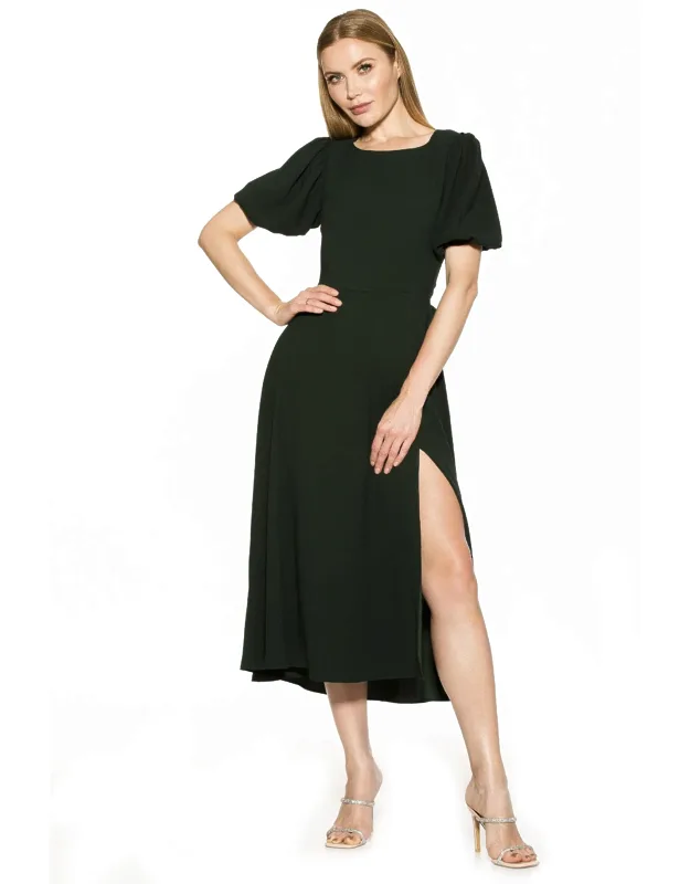 Midi Dress With Bubble Sleeve And Leg Slit