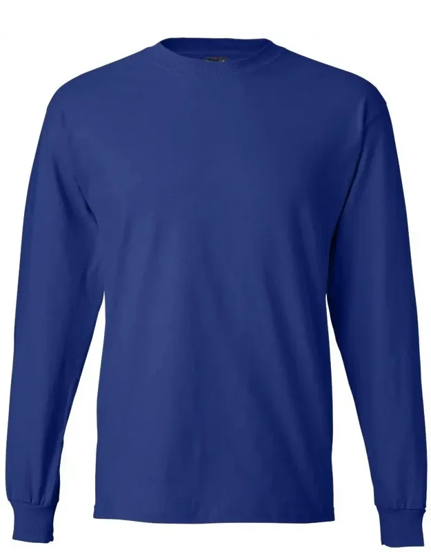 Hanes Beefy-t Long Sleeve T-shirt With Double-needle Stitched Lay Flat Collar, Sleeves And Bottom Hem