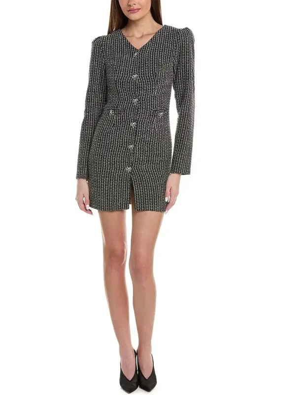 Tweed Mini Dress With Puff Shoulders And Embellished Bows