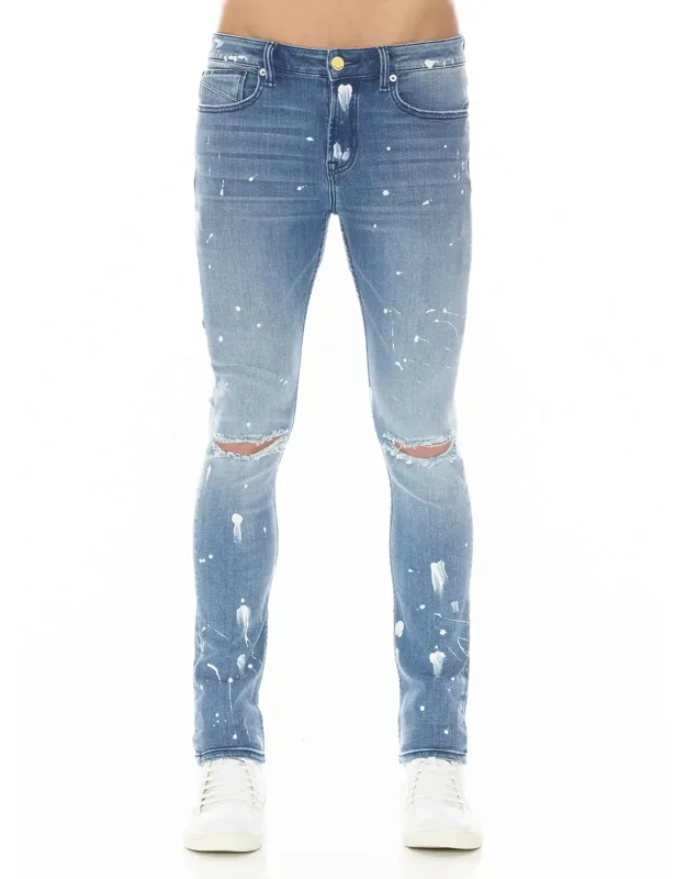 _strat Super Skinny Fit Jean With Knee Rips And Paint Splatter_