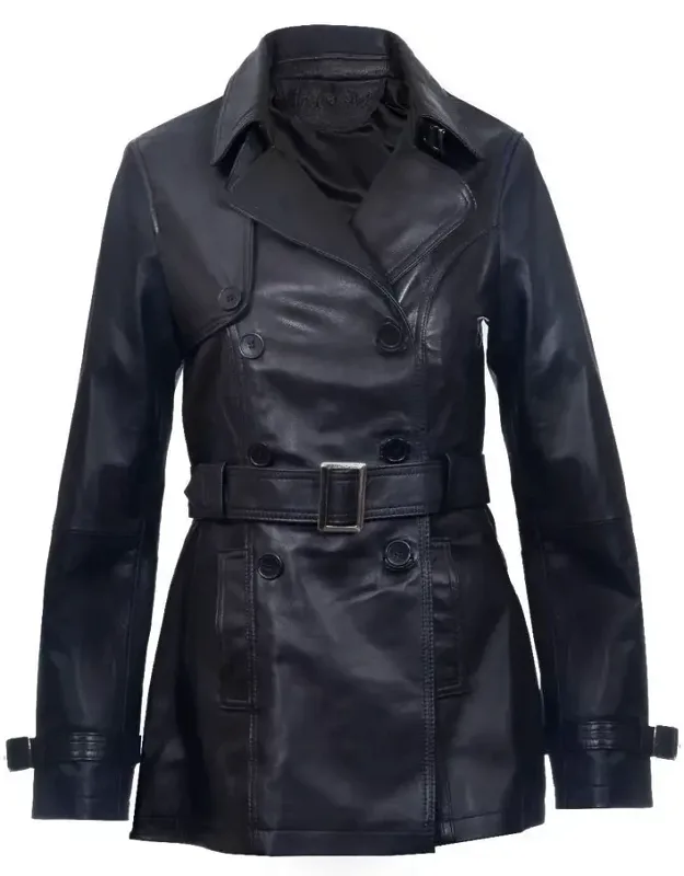 Mid Length Leather Trench Coat