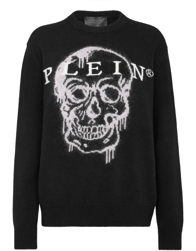 Pullover Round Neck Long Sleeve Intarsia Skull