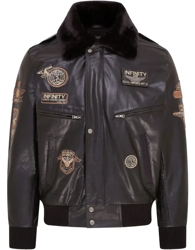 Leather Us Air Force Bomber Jacket- Lieksa With Detachable Shearling Collar And Heavy-duty Ykk Zip