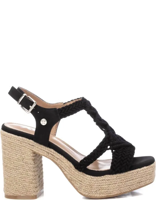 Heeled Jute Sandals With Padded Insole And Adjustable Buckle