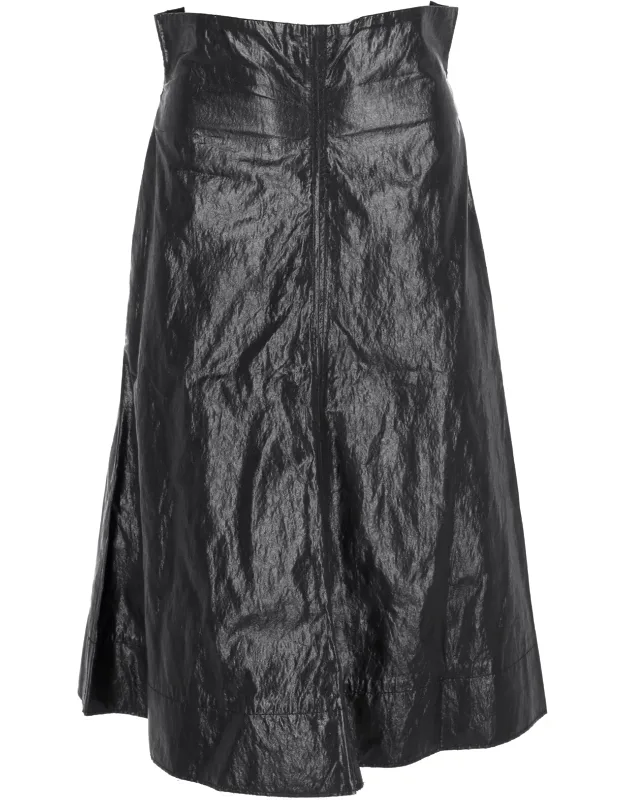 Faux Crinkled Leather A-line Skirt