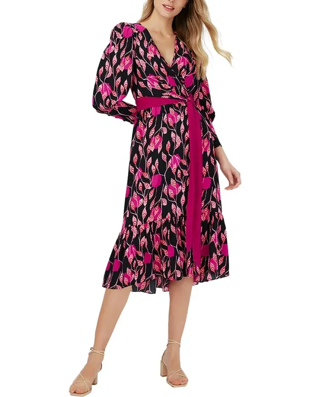 Blade Wrap Dress With Balloon Sleeves And Lantern Leaves Poison Print