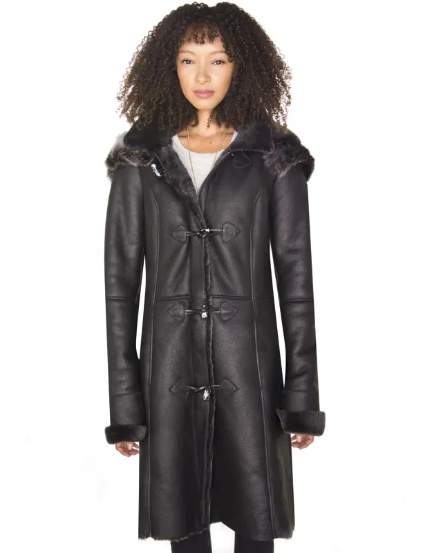 Sheepskin Hooded Duffle Coat
