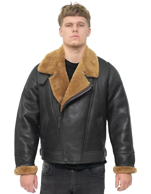 Haverhill Bomber Jacket With Thick Sheepskin Lining And Off Centred Ykk Zip