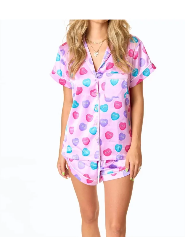 Aurora Pajama Set In Sweet Hearts With Buttery Soft 100% Polyester And Playful Sweet Hearts Pattern
