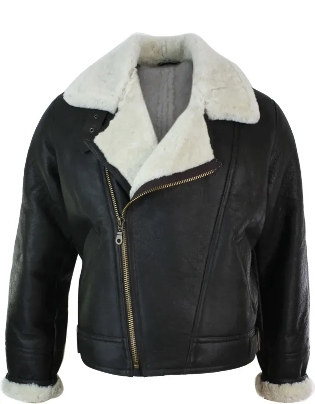 Sherling Sheepskin Cross Zip B3 Pilot Jacket - Genuine Premium Quality Sheepskin, Extremely Warm