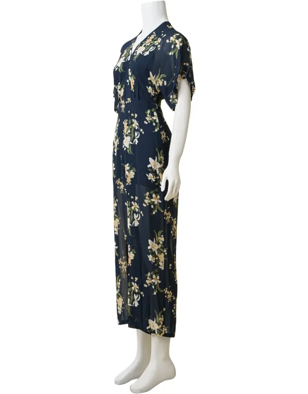 Floral Print Plunge Neckline Jumpsuit