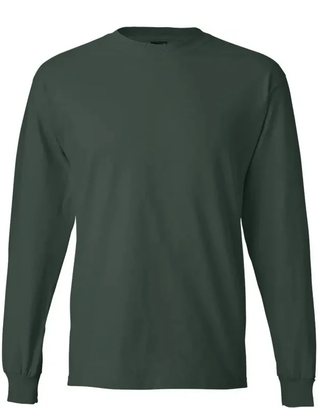 Hanes Beefy-t Long Sleeve T-shirt With Double-needle Stitched Lay Flat Collar, Sleeves And Bottom Hem