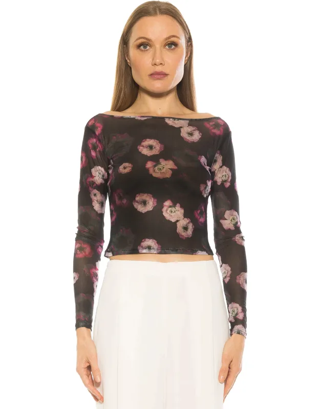 Opal Top Boatneck Long Sleeve Sheer Mesh