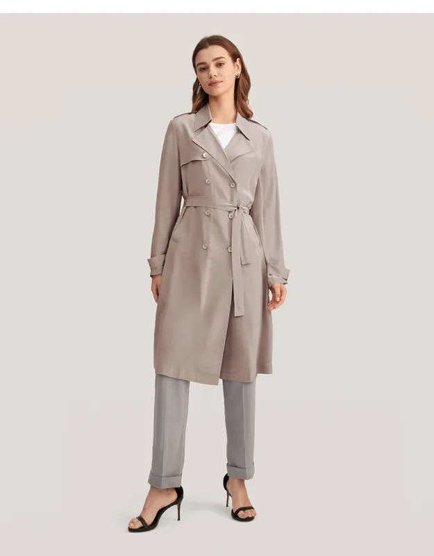 Classic Double Breasted Silk Trench Coat