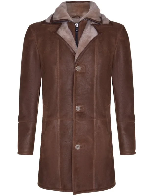 Warm Shearling Sheepskin Leather Coat-florence With Thick Lining And Fully Closable Collar