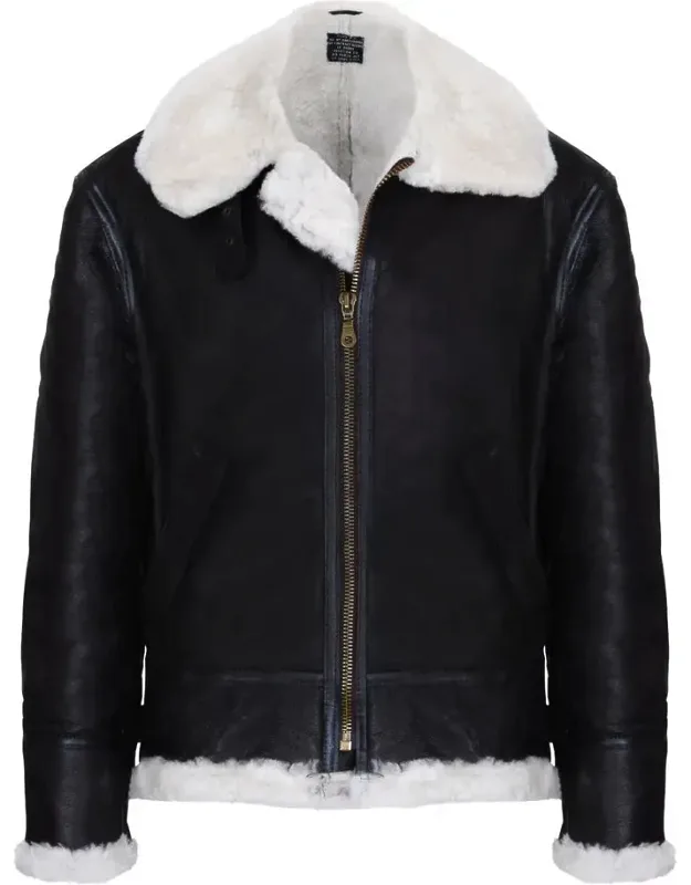 Pilot B3 Flying Shearling Sheepskin Wwii Bomber Aviator Jacket, Thick Sheepskin Lining, Adjustable Waist