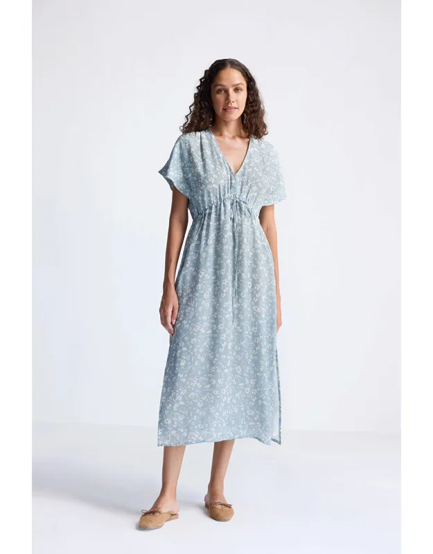 Gathered Maxi Dress With Pockets And Side Slits