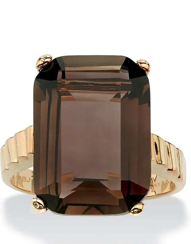 10.75 Tcw Genuine Smoky Quartz Step-top Ring