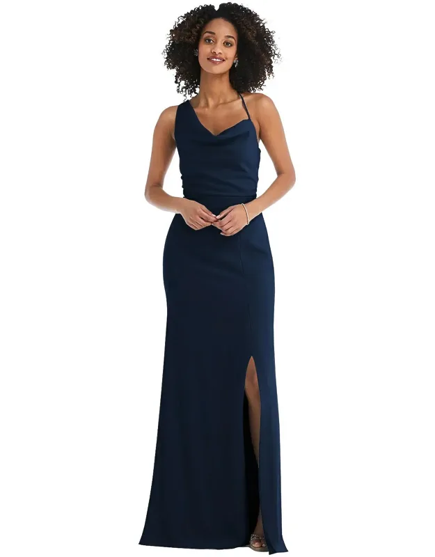 One-shoulder Draped Cowl-neck Maxi Dress