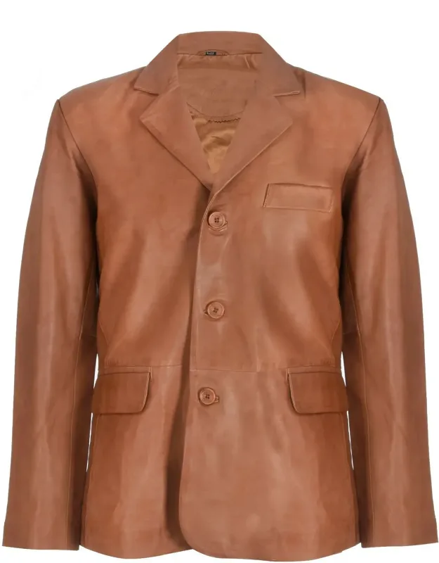 3 Button Leather Blazer