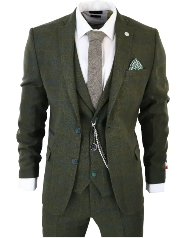 3 Piece Suit Wool Tweed Herringbone