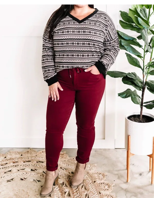 High Waist Denim Cuffed Jogger Jeans